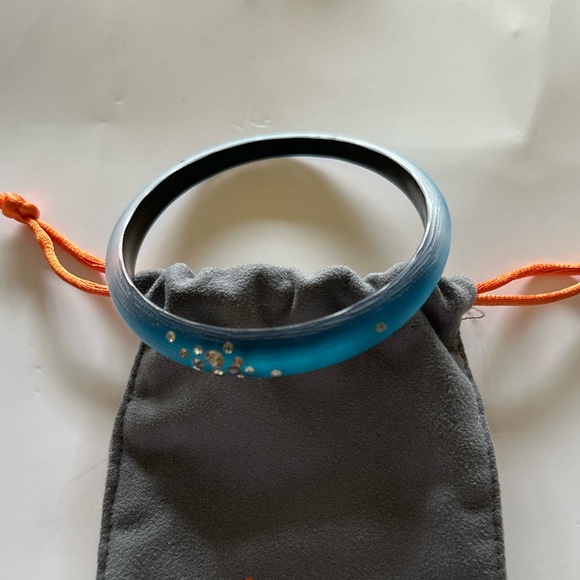 Alexis Bittar teal tapered bracelet with rhinestones - Picture 3 of 5